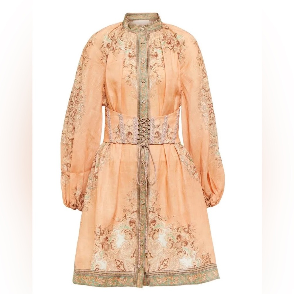 Zimmermann Orange Tiered Long Sleeve Dress